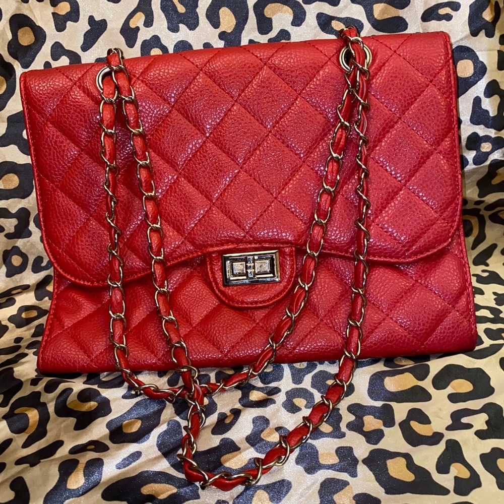 Red Quilted Flap Purse